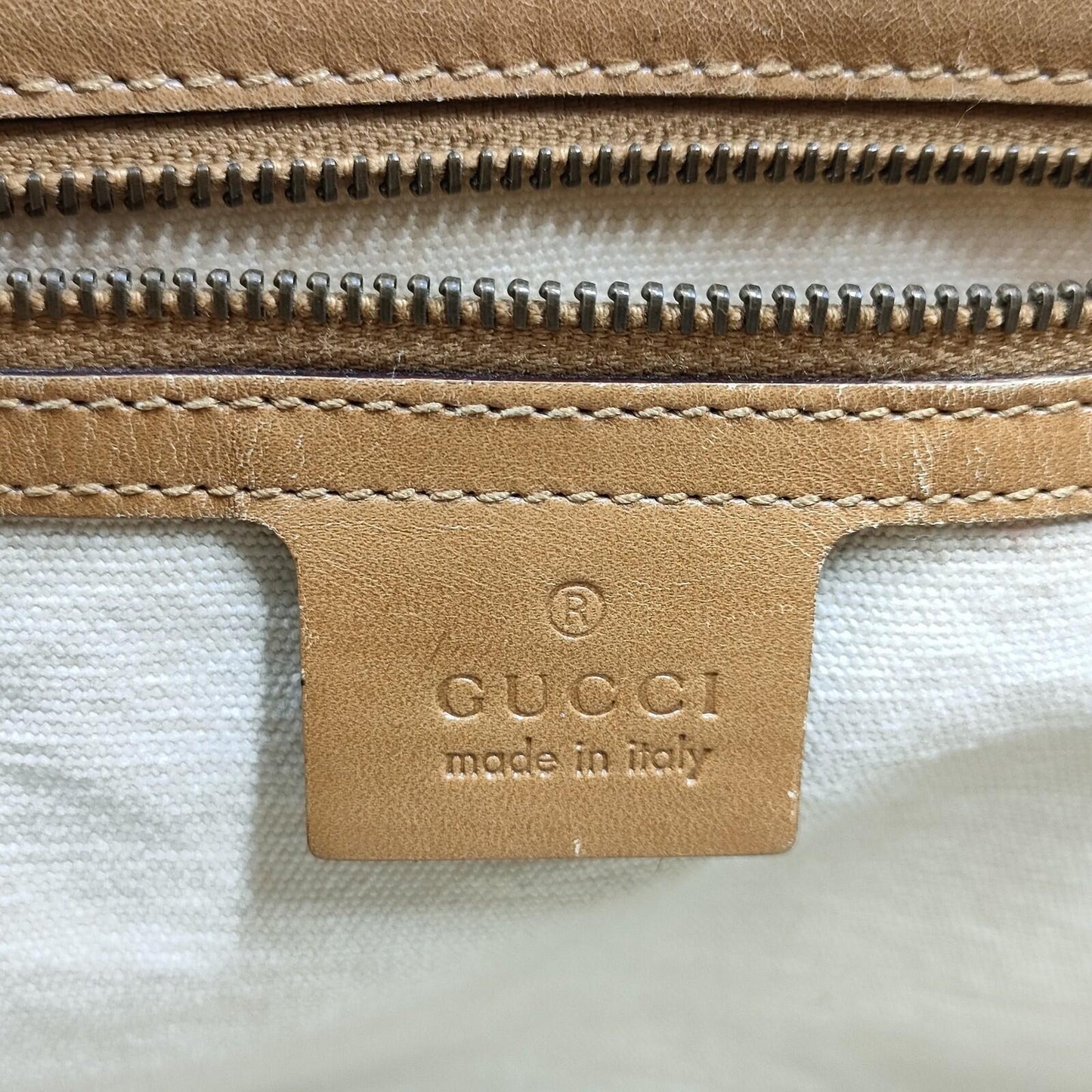 $1490 GUCCI Canvas Braided Handle Large Tote Beige