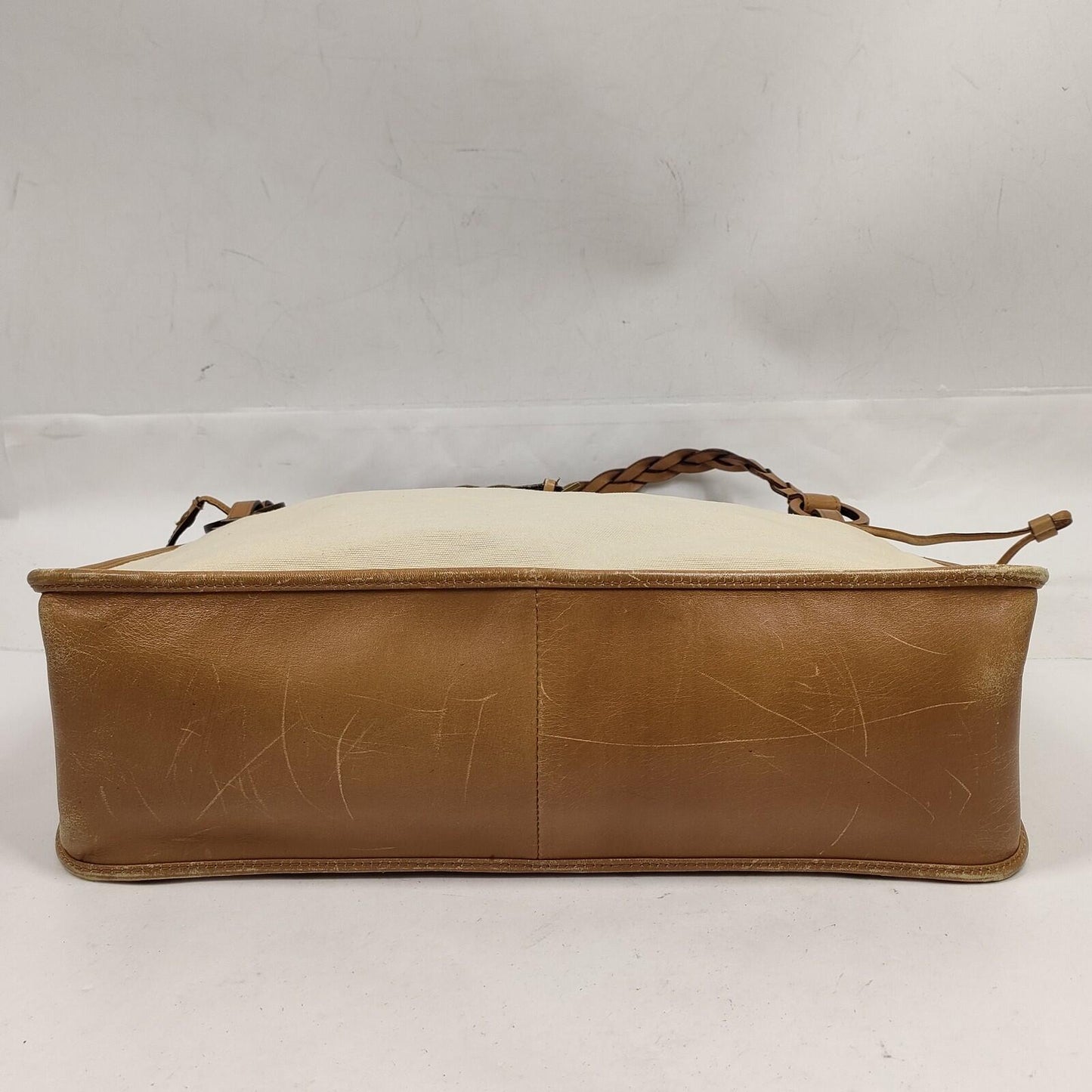 $1490 GUCCI Canvas Braided Handle Large Tote Beige