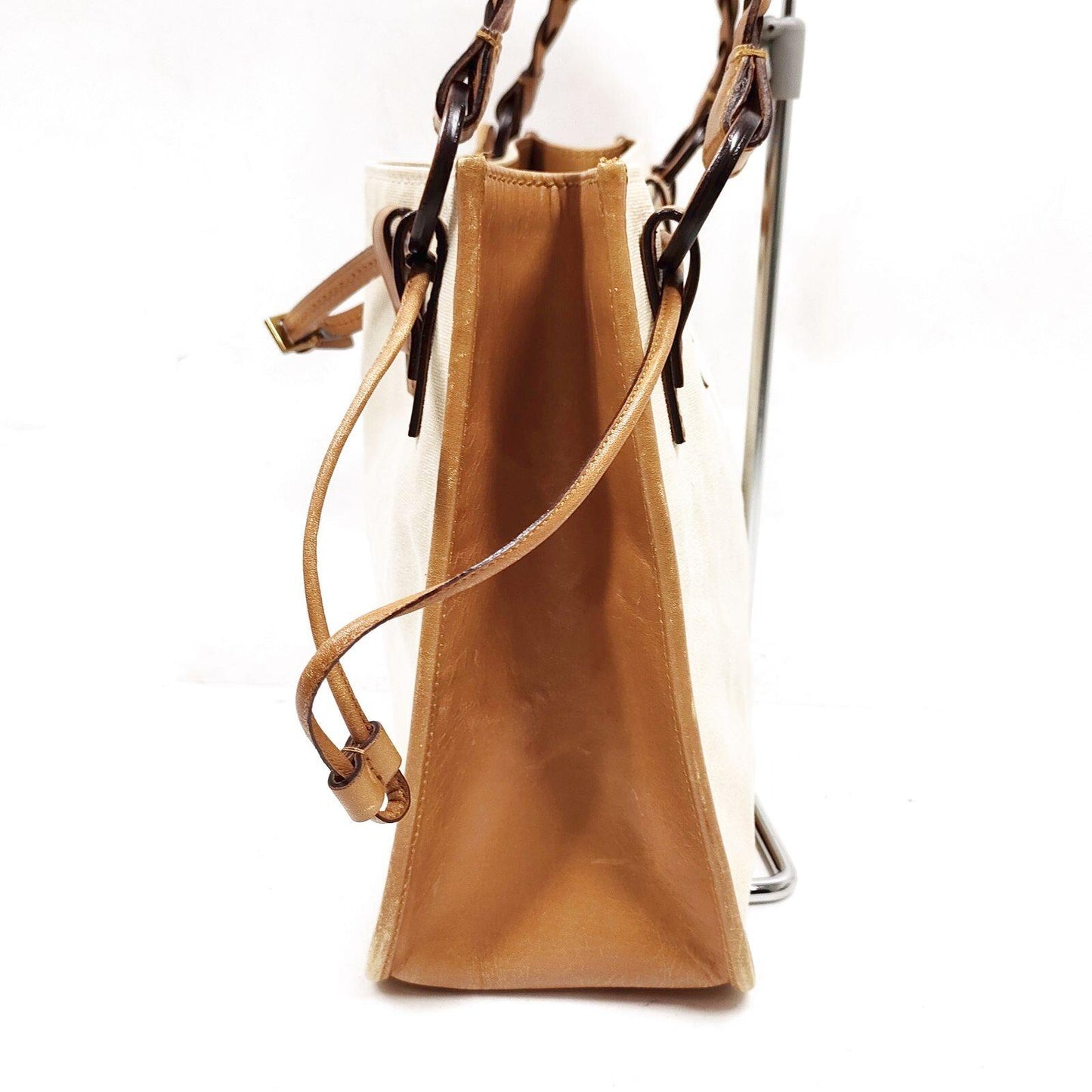 $1490 GUCCI Canvas Braided Handle Large Tote Beige