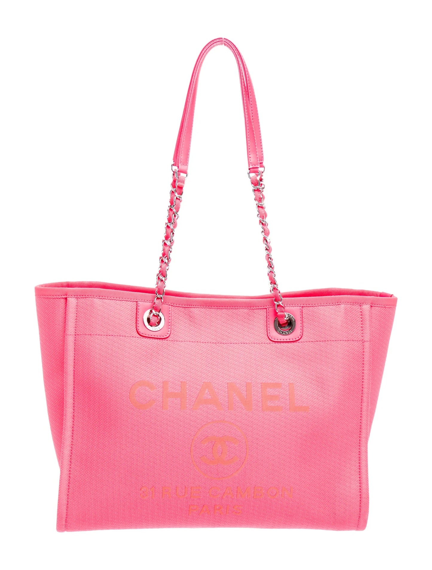$3500 Chanel  Mixed Fibers Calfskin Medium Deauville Tote Pink Orange