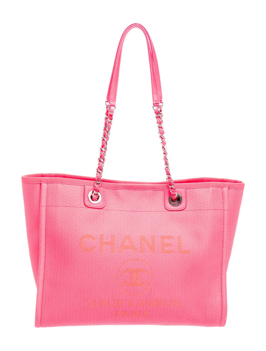 $3500 Chanel  Mixed Fibers Calfskin Medium Deauville Tote Pink Orange
