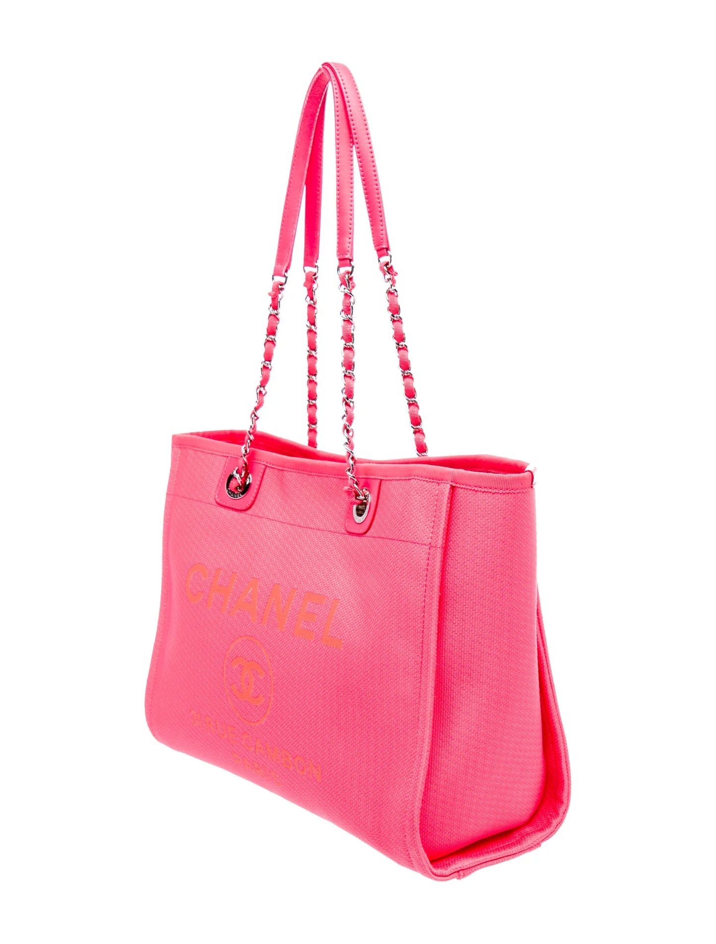 $3500 Chanel  Mixed Fibers Calfskin Medium Deauville Tote Pink Orange