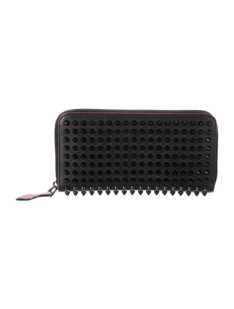 $950 Chrisitian M Panettone Grained Calf leather and Spikes Wallet Black CONSIGNMENT 10021286