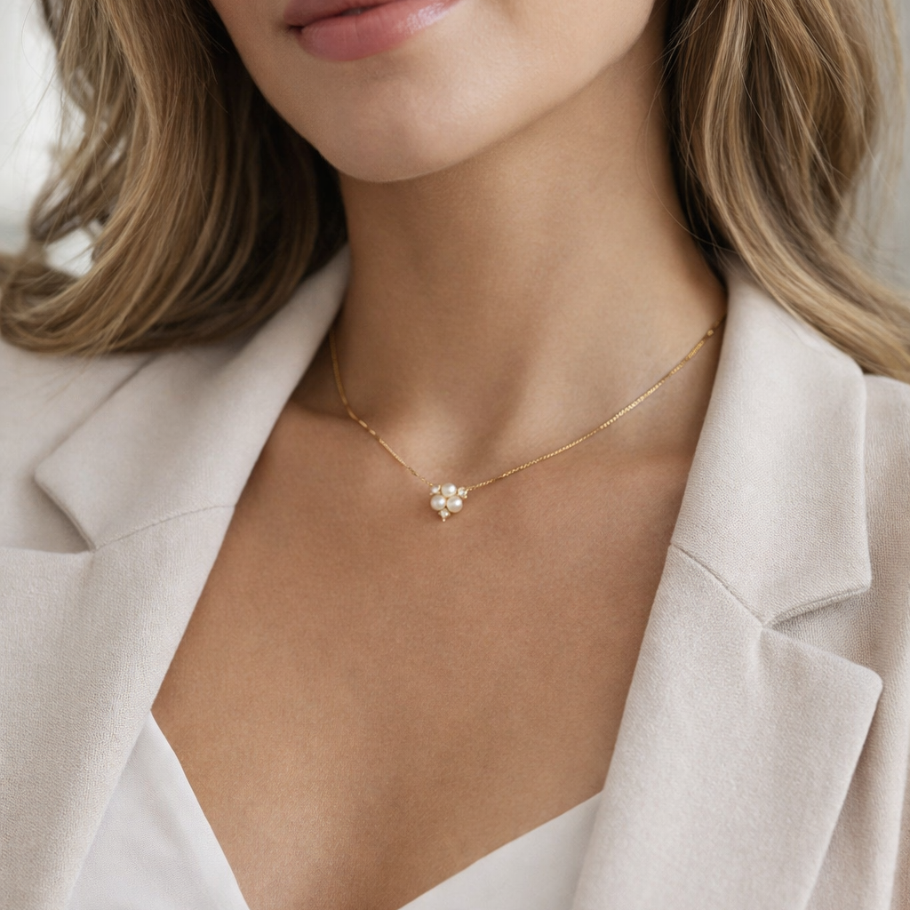 $550 Dior Petit Necklace Gold Finish Metal Necklace with Resin Pearl