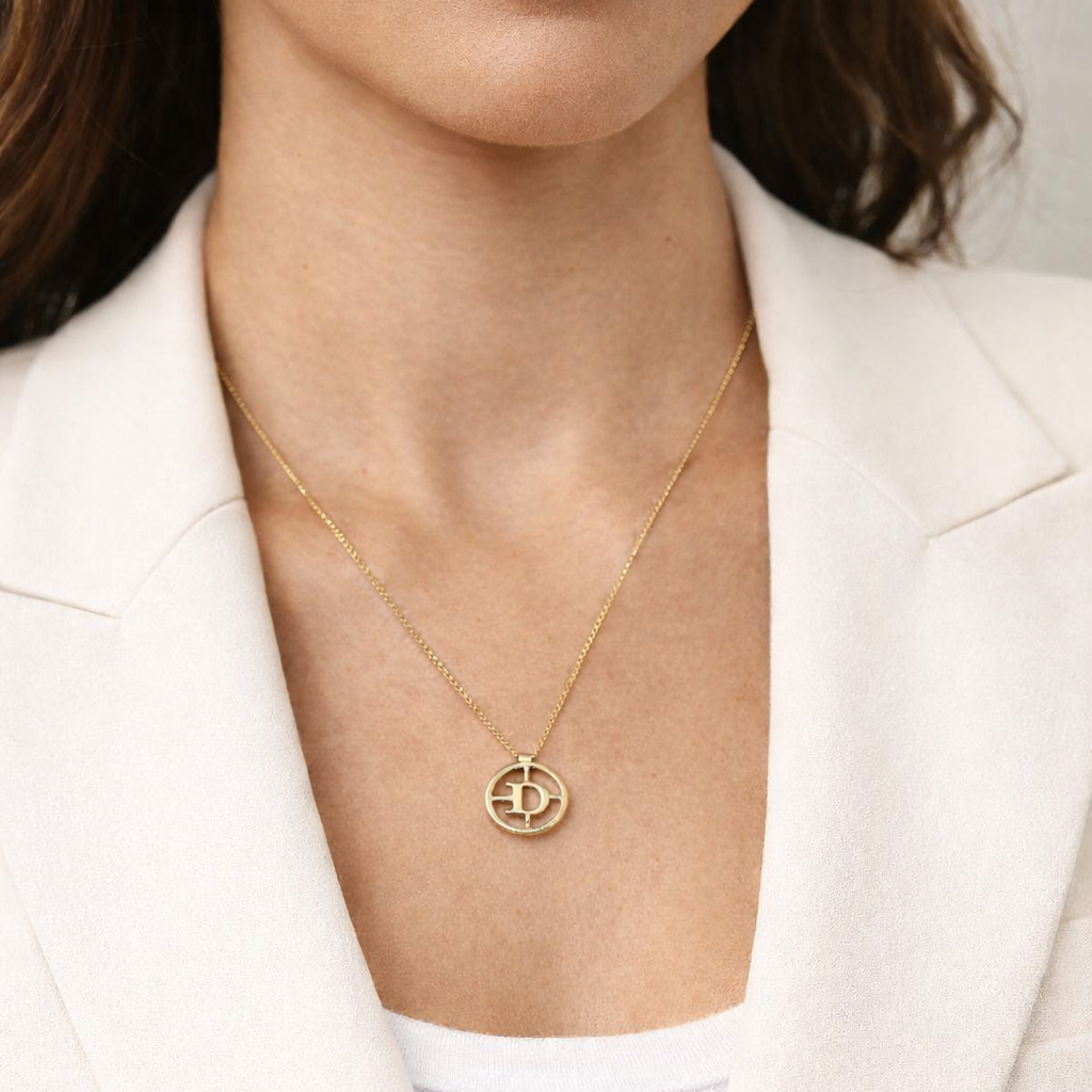 $500 Dior Circle Dior CD Hollow Pendant Gold Plated Necklace