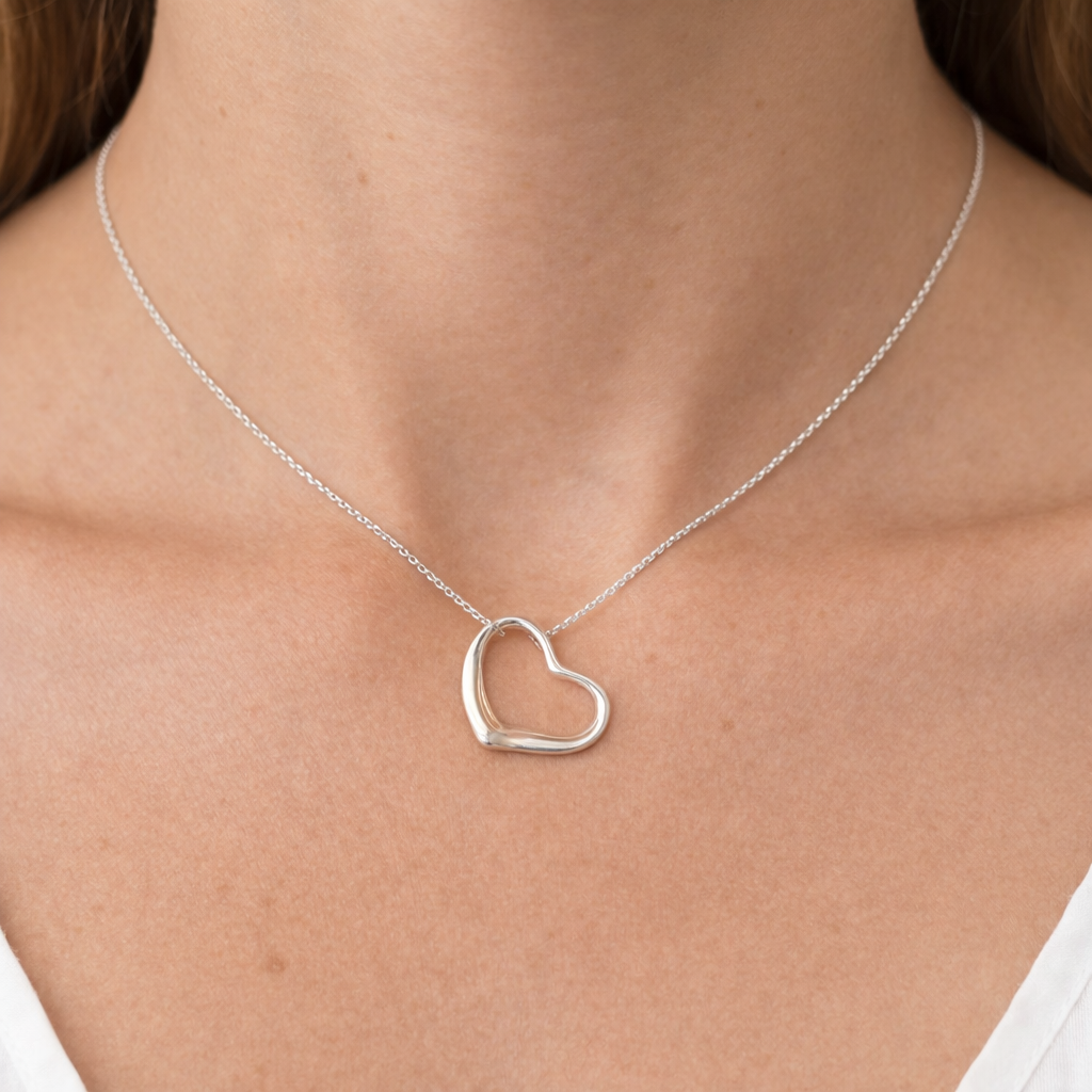 $625 Tiffany & Co. Elsa Peretti 22 mm Open Heart Pendant Sterling Silver Medium