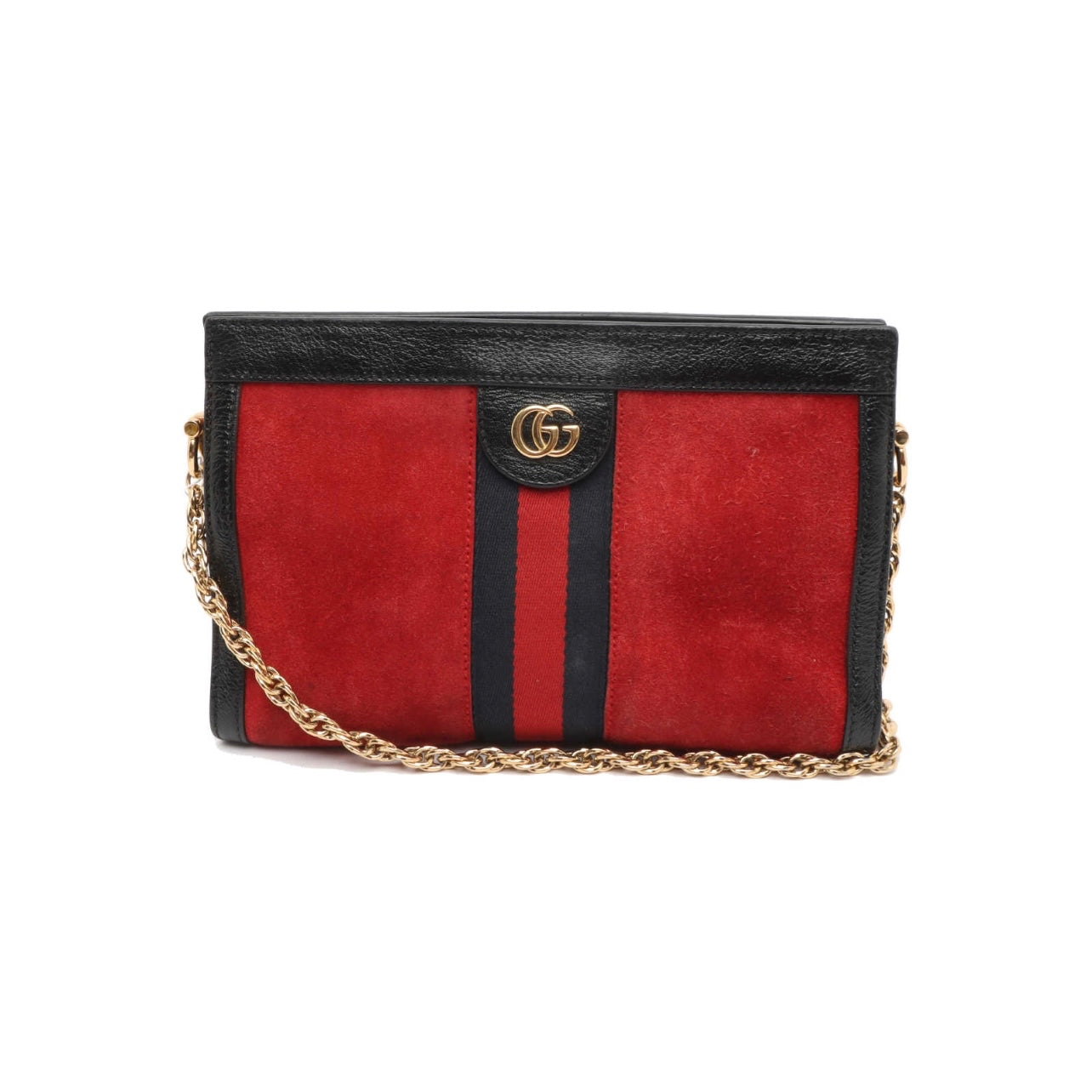 Gucci Suede Patent GG Web Small Ophidia Chain Shoulder Bag Red