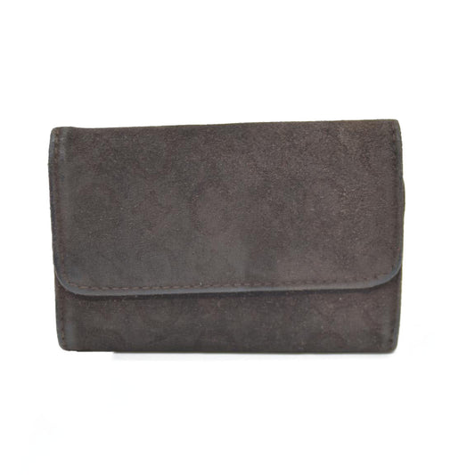 $330 CELINE C Macadam Suede Leather 6 Ring Key Case Brown