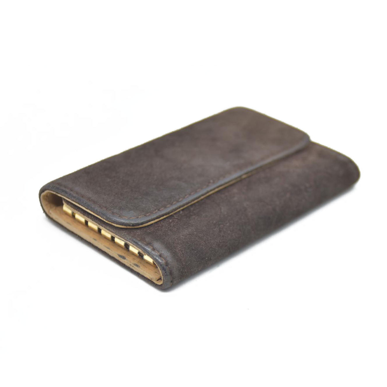 $330 CELINE C Macadam Suede Leather 6 Ring Key Case Brown