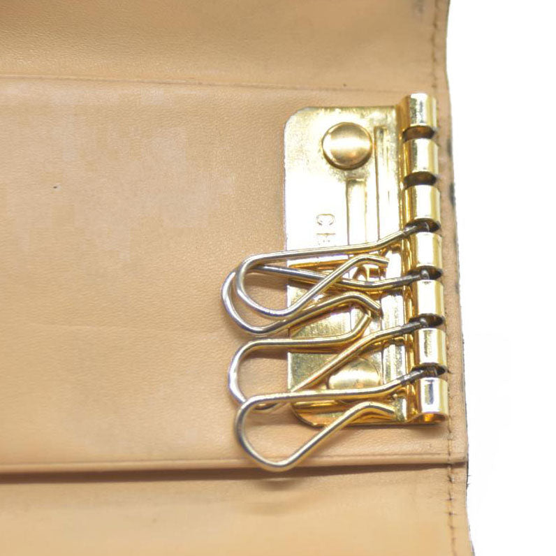 $330 CELINE C Macadam Suede Leather 6 Ring Key Case Brown