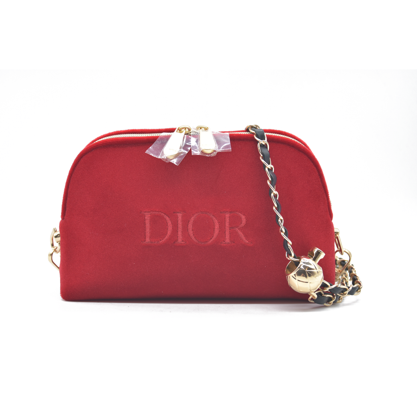Christian Dior Cosmetic Gold Zipper Makeup Bag Pouch Clutch Red Velvet Modified
