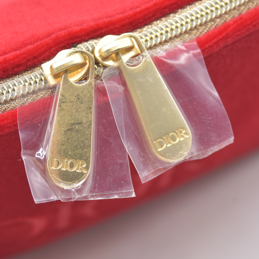 Christian Dior Cosmetic Gold Zipper Makeup Bag Pouch Clutch Red Velvet Modified
