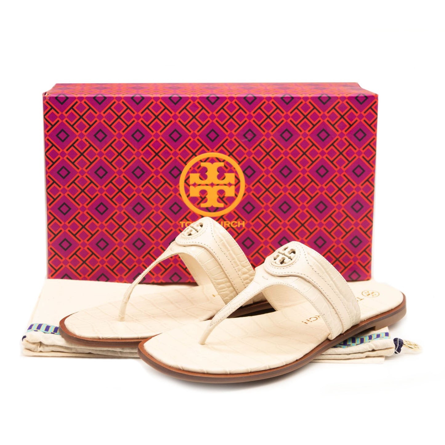 NEW $248 TORY BURCH OFF WHITE NEW CARSON THONG WELT CROC SANDALS US 9
