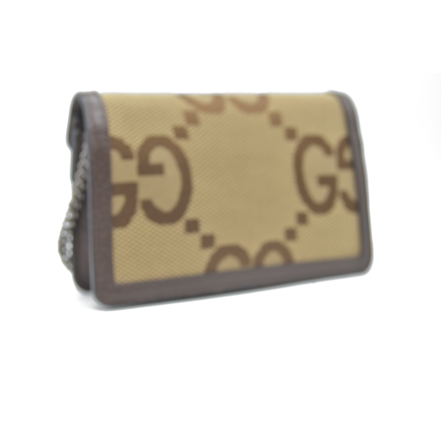 $1290 GUCCI Monogram Jumbo GG Textured Dollar Calfskin Super Mini Dionysus Shoulder Bag Camel Ebony