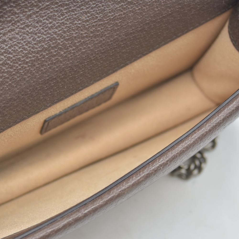 $1290 GUCCI Monogram Jumbo GG Textured Dollar Calfskin Super Mini Dionysus Shoulder Bag Camel Ebony