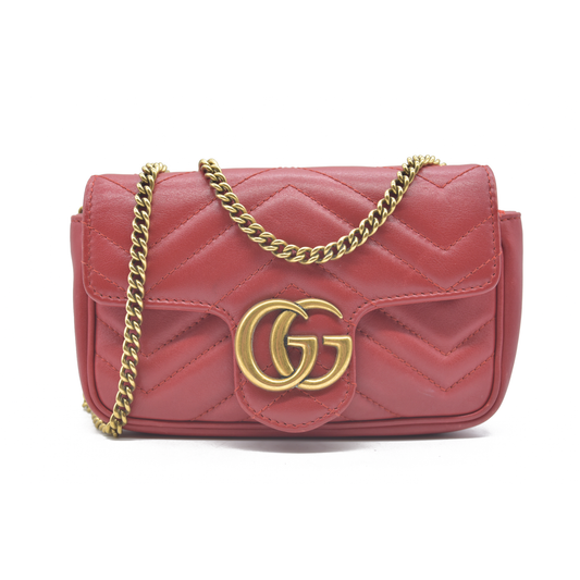 $1550 Gucci Leather Marmont Super Mini Red Crossbody