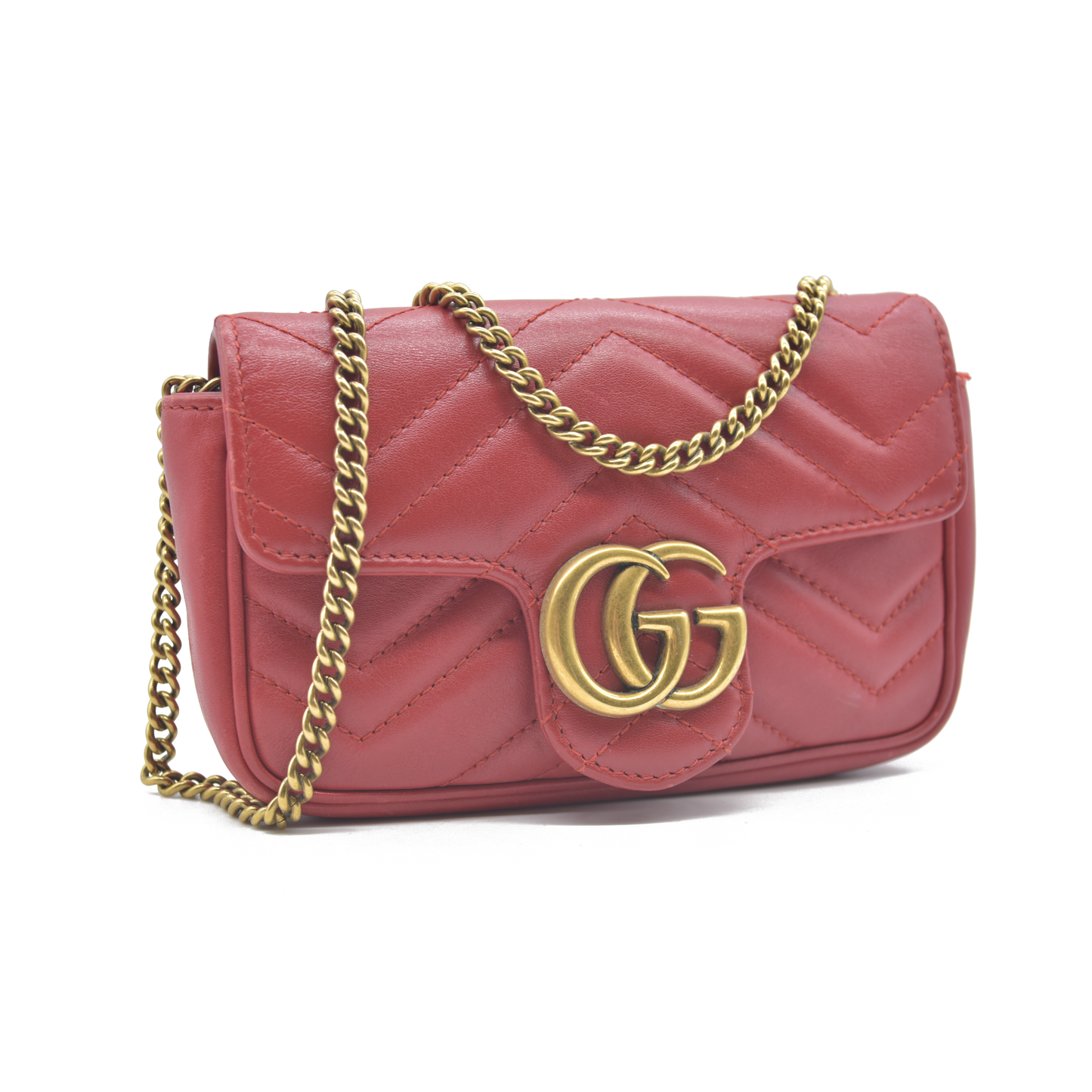 $1550 Gucci Leather Marmont Super Mini Red Crossbody