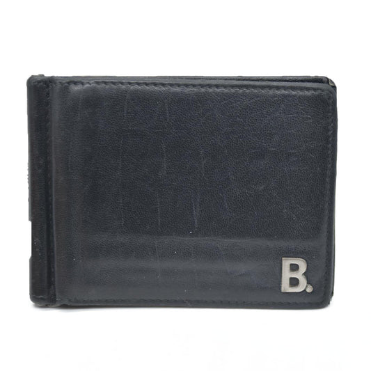 BALENCIAGA $600 B Logo Leather Bifold Wallet Black/7BH0103