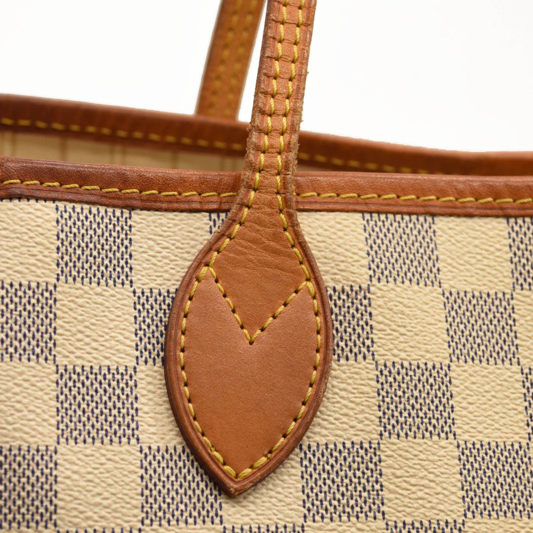 LOUIS VUITTON Neverfull MM Damier Tote Bag Azur Damier Canvas