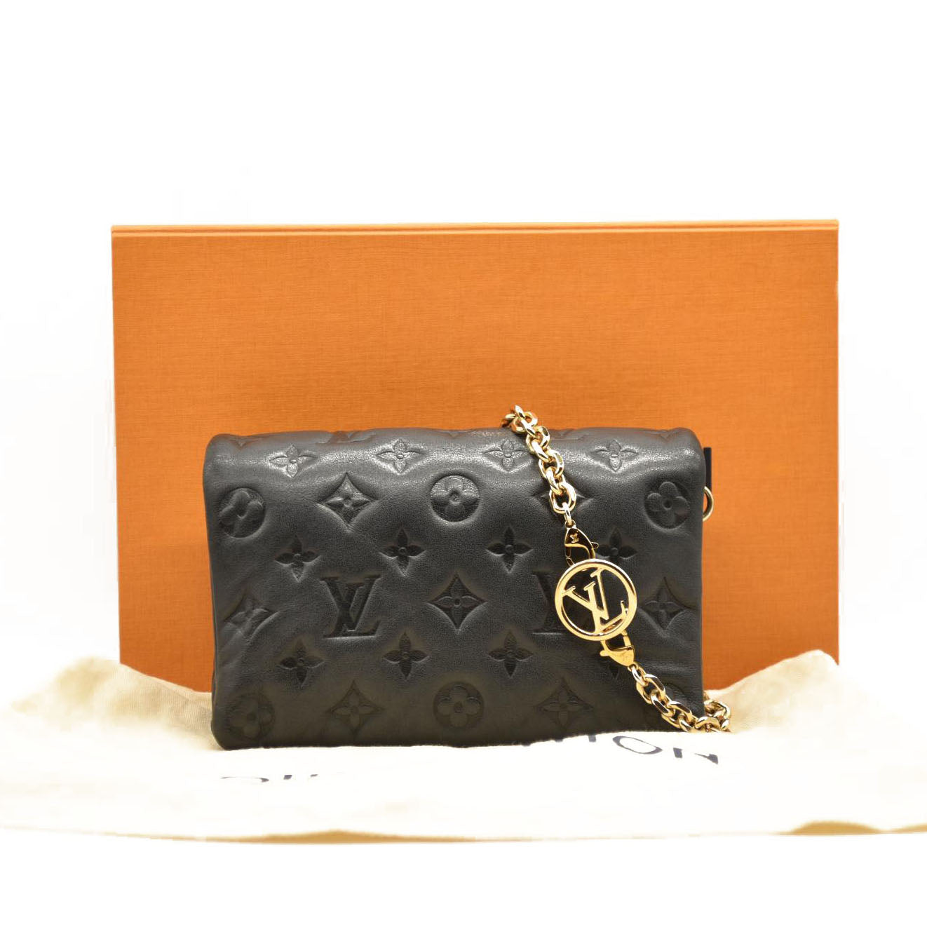 LOUIS VUITTON Lambskin Embossed Monogram Pochette Coussin Black