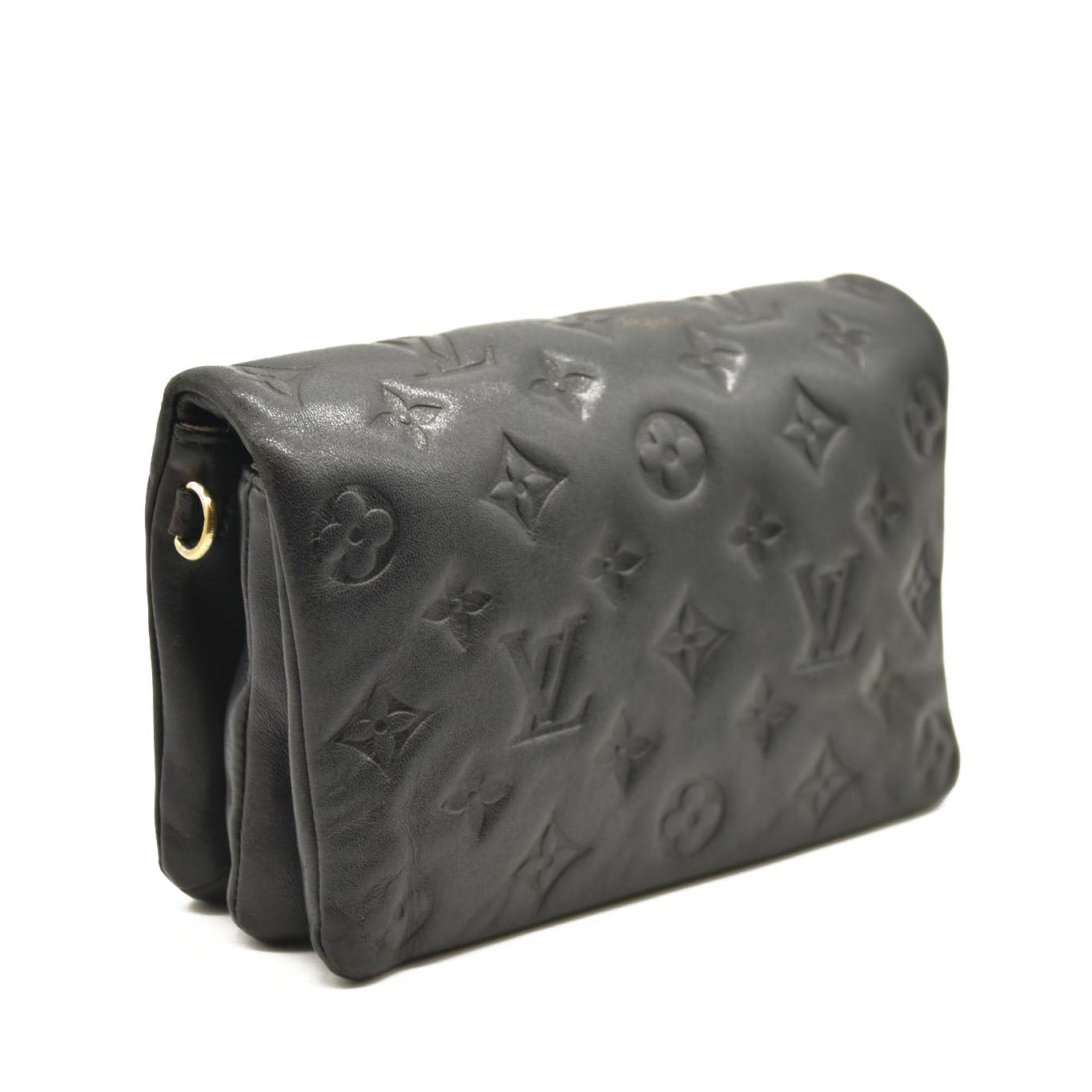 LOUIS VUITTON Lambskin Embossed Monogram Pochette Coussin Black