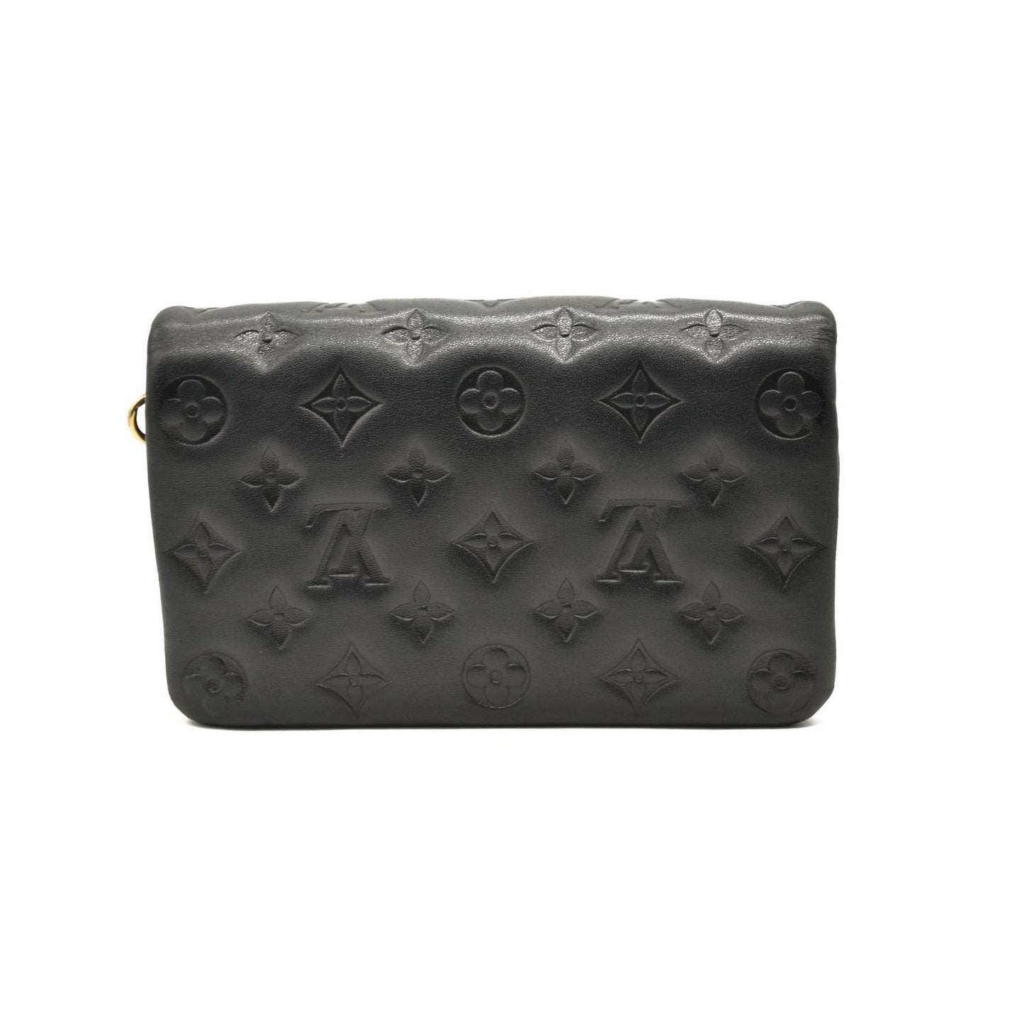 LOUIS VUITTON Lambskin Embossed Monogram Pochette Coussin Black