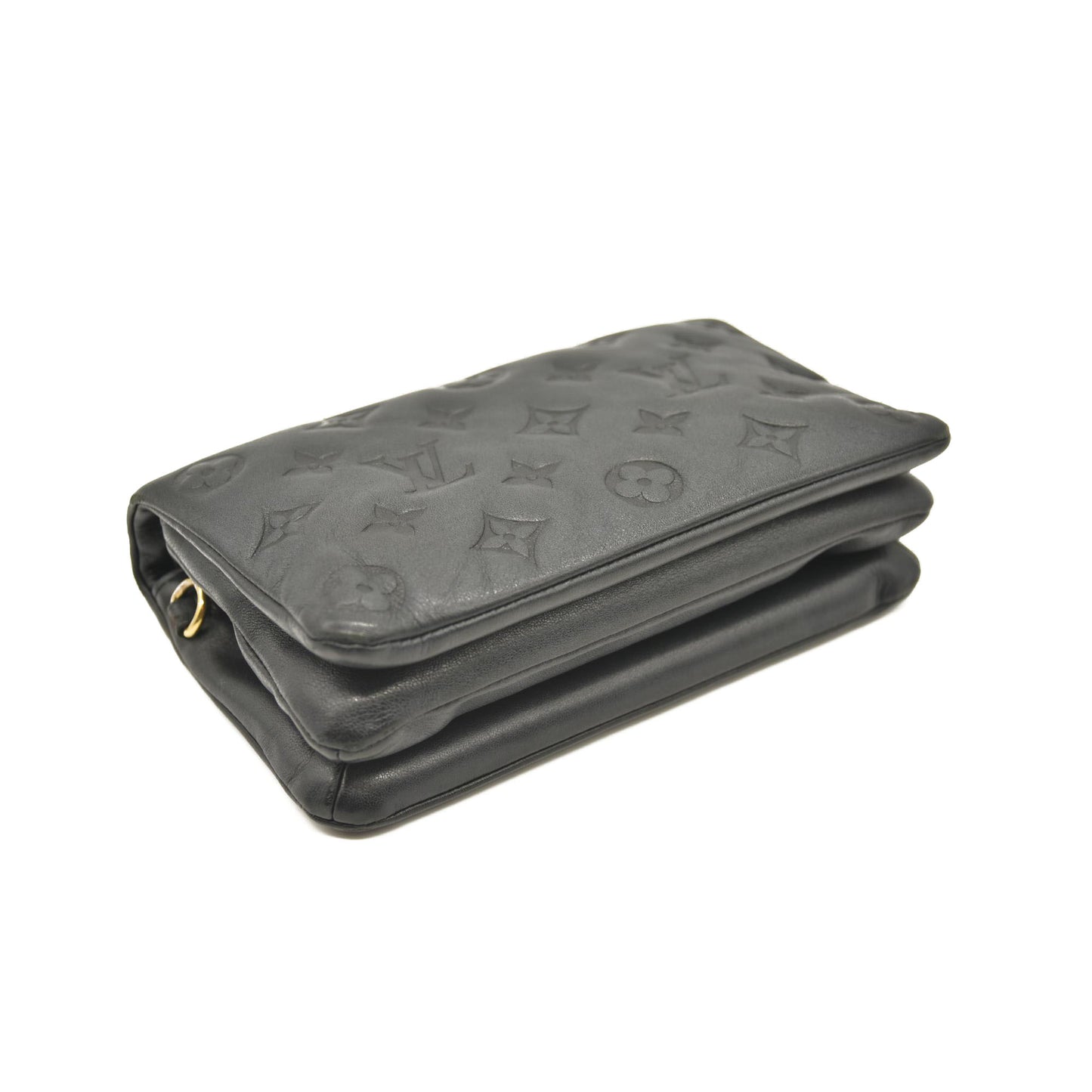 LOUIS VUITTON Lambskin Embossed Monogram Pochette Coussin Black