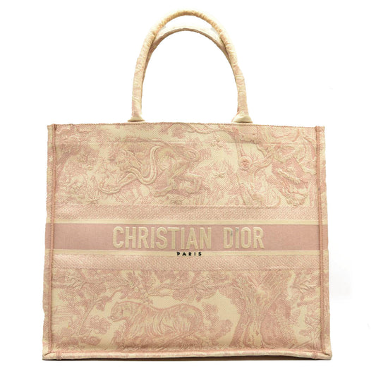CHRISTIAN DIOR Canvas Toile De Jouy Embroidered Large Book Tote Pink