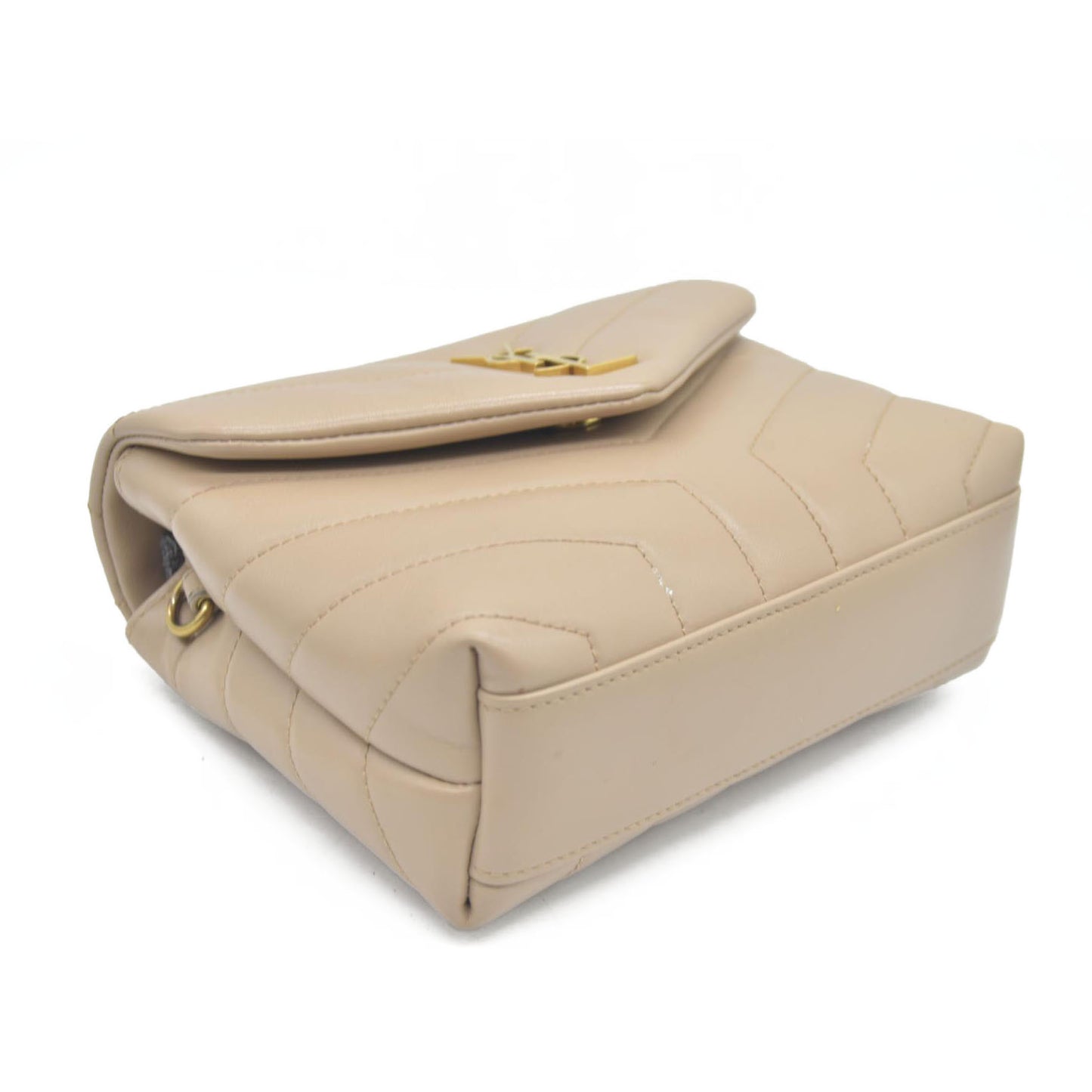 $1990 2021 SAINT LAURENT Calfskin Y Quilted Monogram Toy Loulou Crossbody Bag Beige