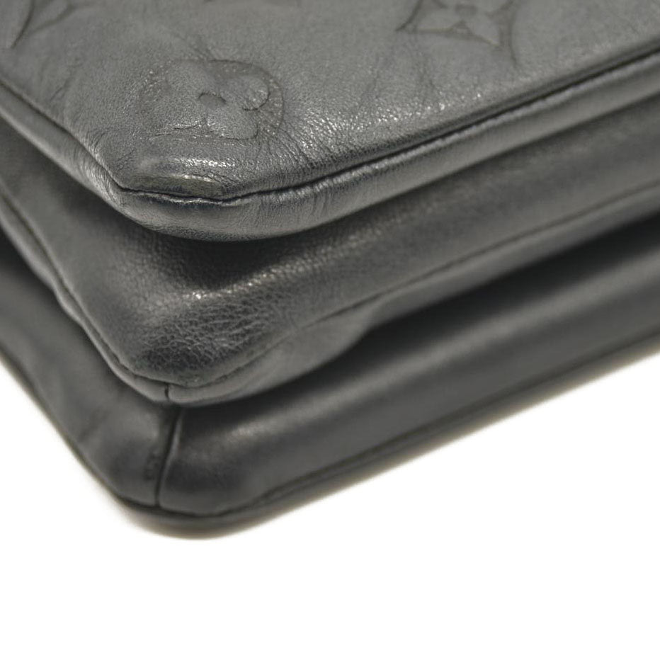 LOUIS VUITTON Lambskin Embossed Monogram Pochette Coussin Black