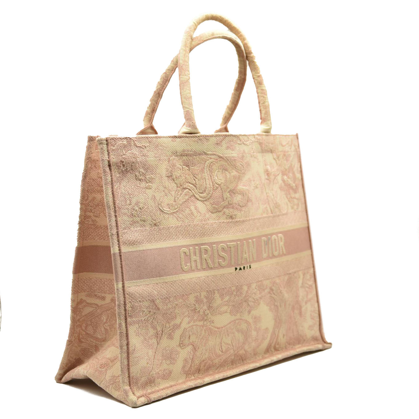 CHRISTIAN DIOR Canvas Toile De Jouy Embroidered Large Book Tote Pink