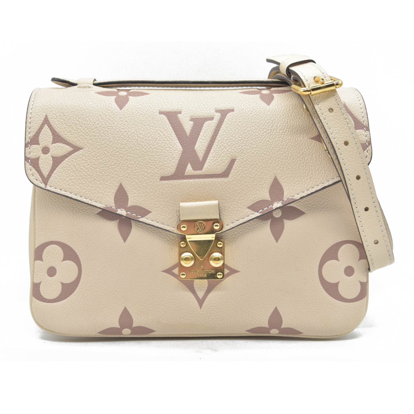 $3100 Louis Vuitton Empreinte Monogram Giant Pochette Metis Creme Bois De Rose RFID