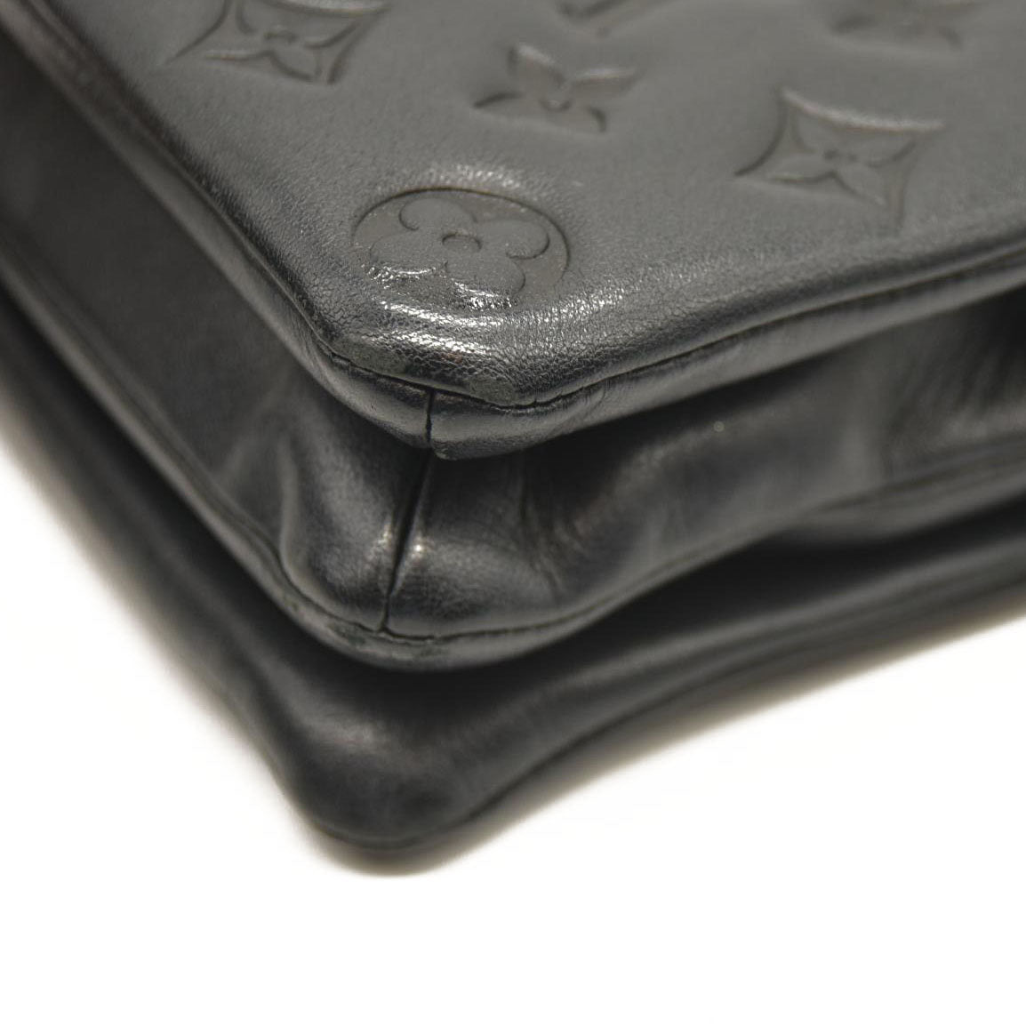 LOUIS VUITTON Lambskin Embossed Monogram Pochette Coussin Black