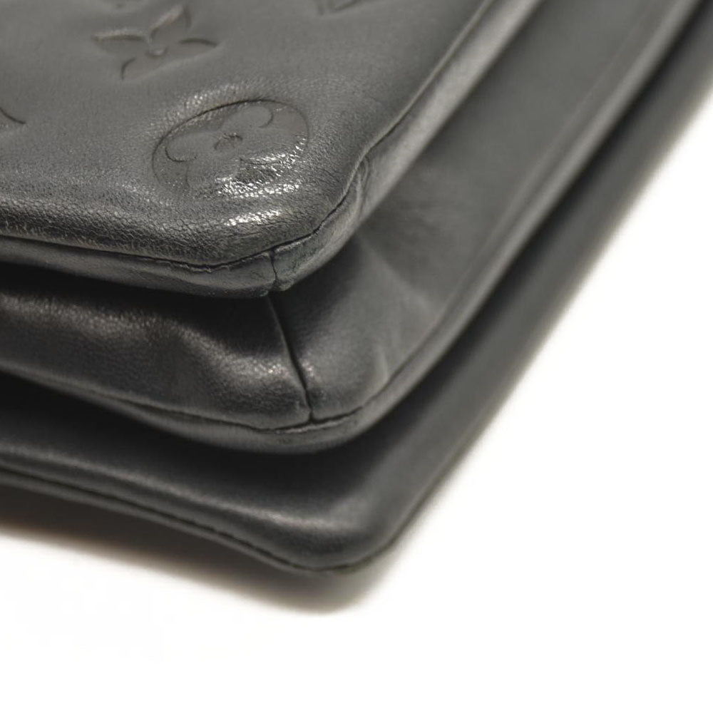 LOUIS VUITTON Lambskin Embossed Monogram Pochette Coussin Black