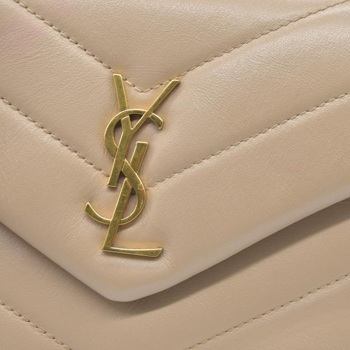 $1990 2021 SAINT LAURENT Calfskin Y Quilted Monogram Toy Loulou Crossbody Bag Beige
