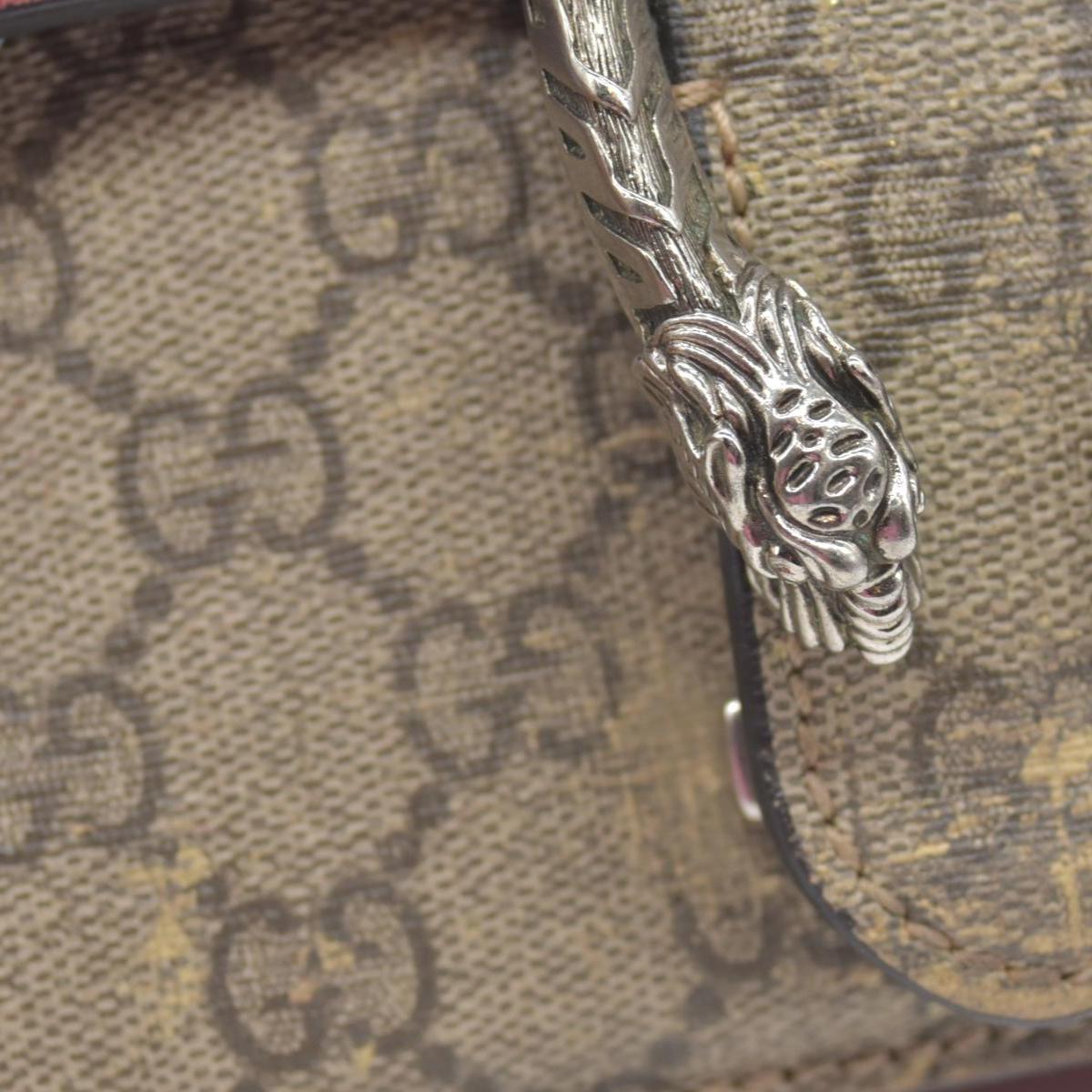 $2600 Gucci GG Supreme Monogram Suede Cudu Medium Dionysus Shoulder Bag Beige Ebony Vulcanic Red
