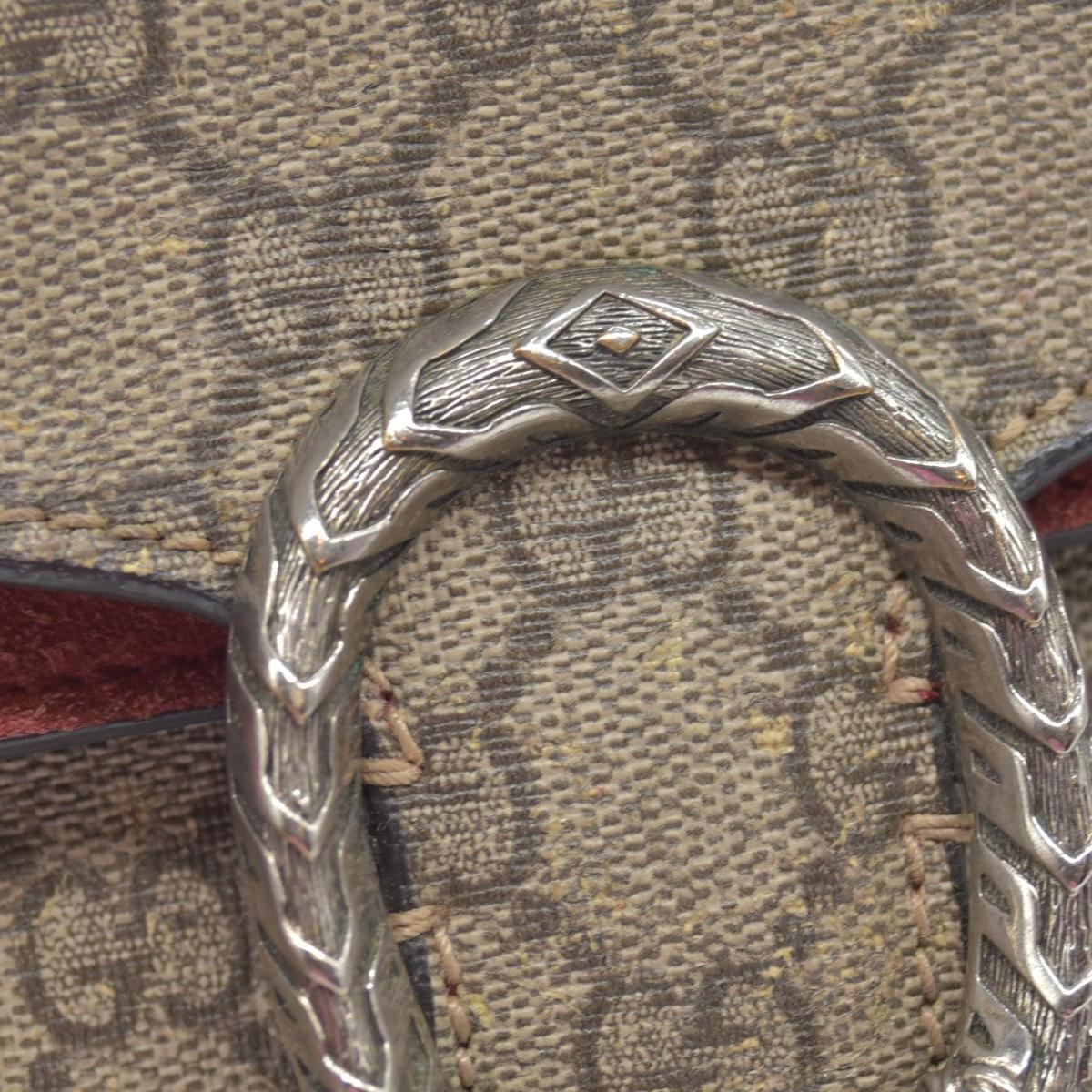 $2600 Gucci GG Supreme Monogram Suede Cudu Medium Dionysus Shoulder Bag Beige Ebony Vulcanic Red
