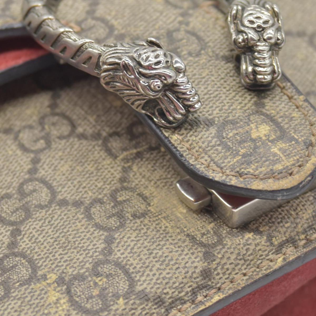 $2600 Gucci GG Supreme Monogram Suede Cudu Medium Dionysus Shoulder Bag Beige Ebony Vulcanic Red