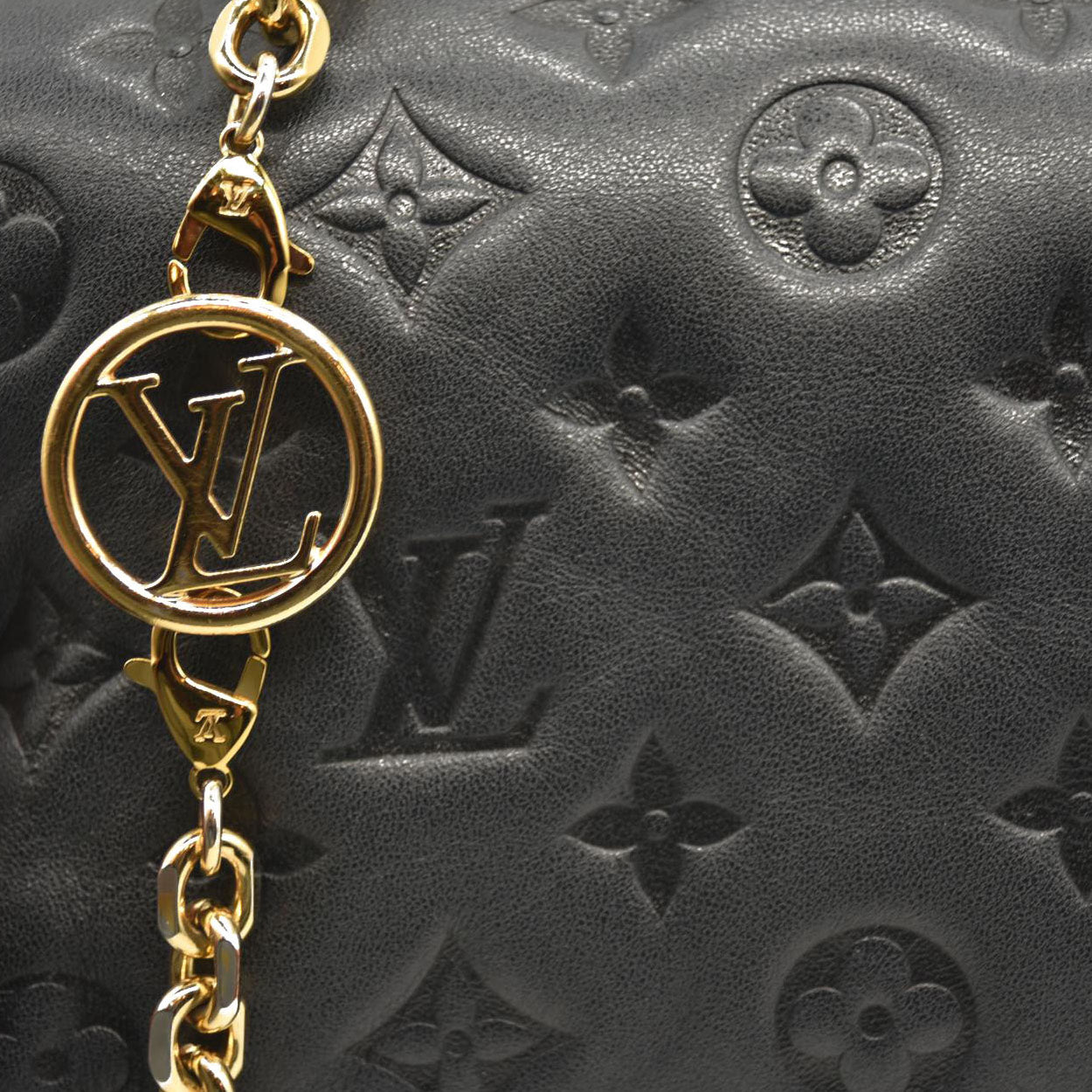 LOUIS VUITTON Lambskin Embossed Monogram Pochette Coussin Black