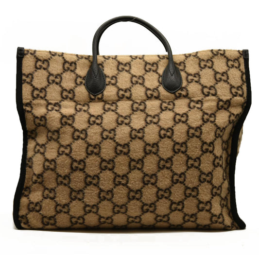 Gucci Covered Wool GG Monogram Large Tote Bag Beige Ebony