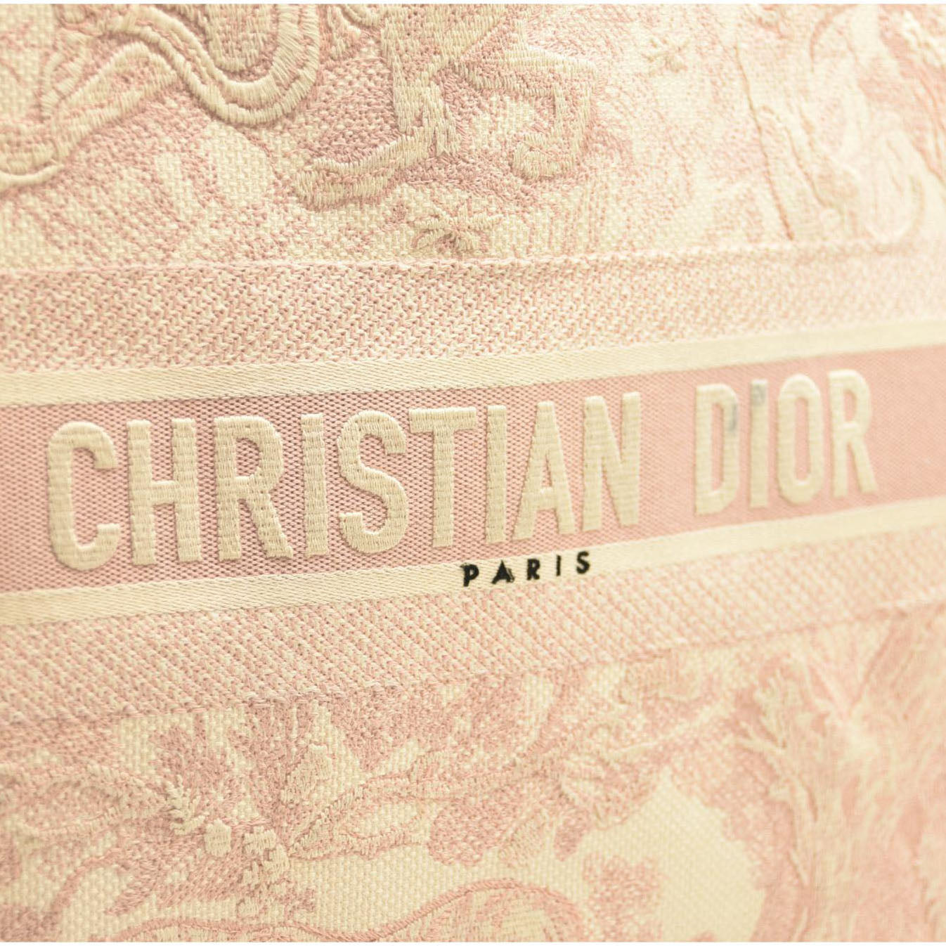 CHRISTIAN DIOR Canvas Toile De Jouy Embroidered Large Book Tote Pink