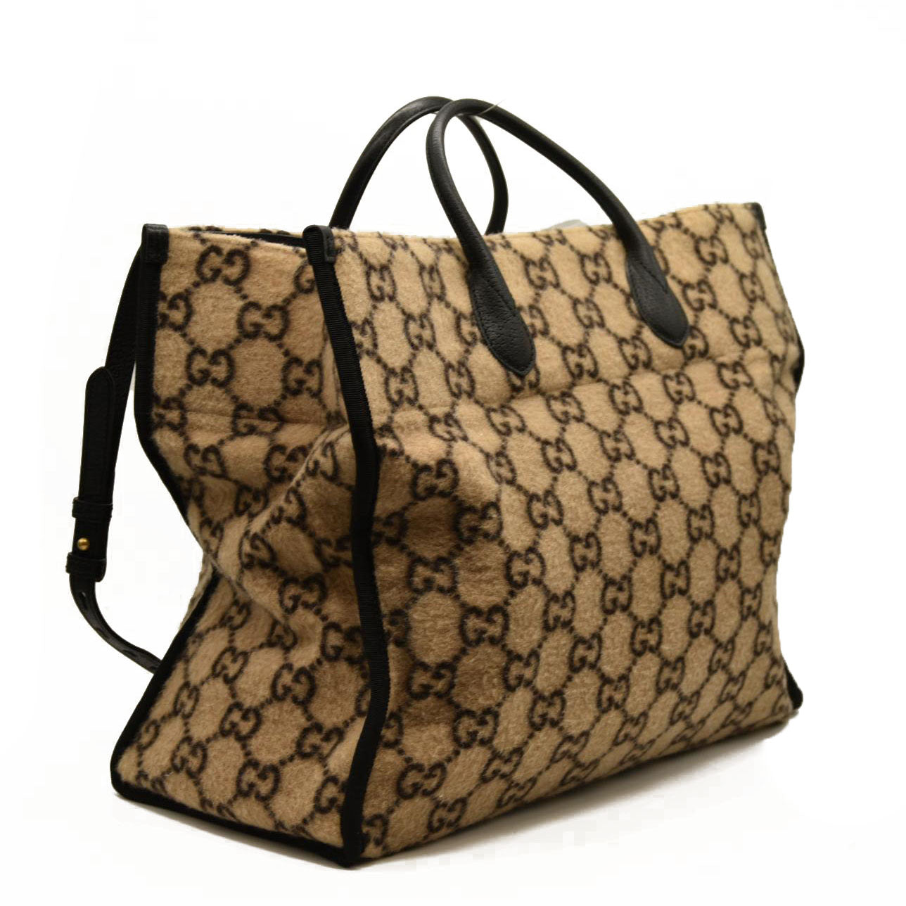 Gucci Covered Wool GG Monogram Large Tote Bag Beige Ebony