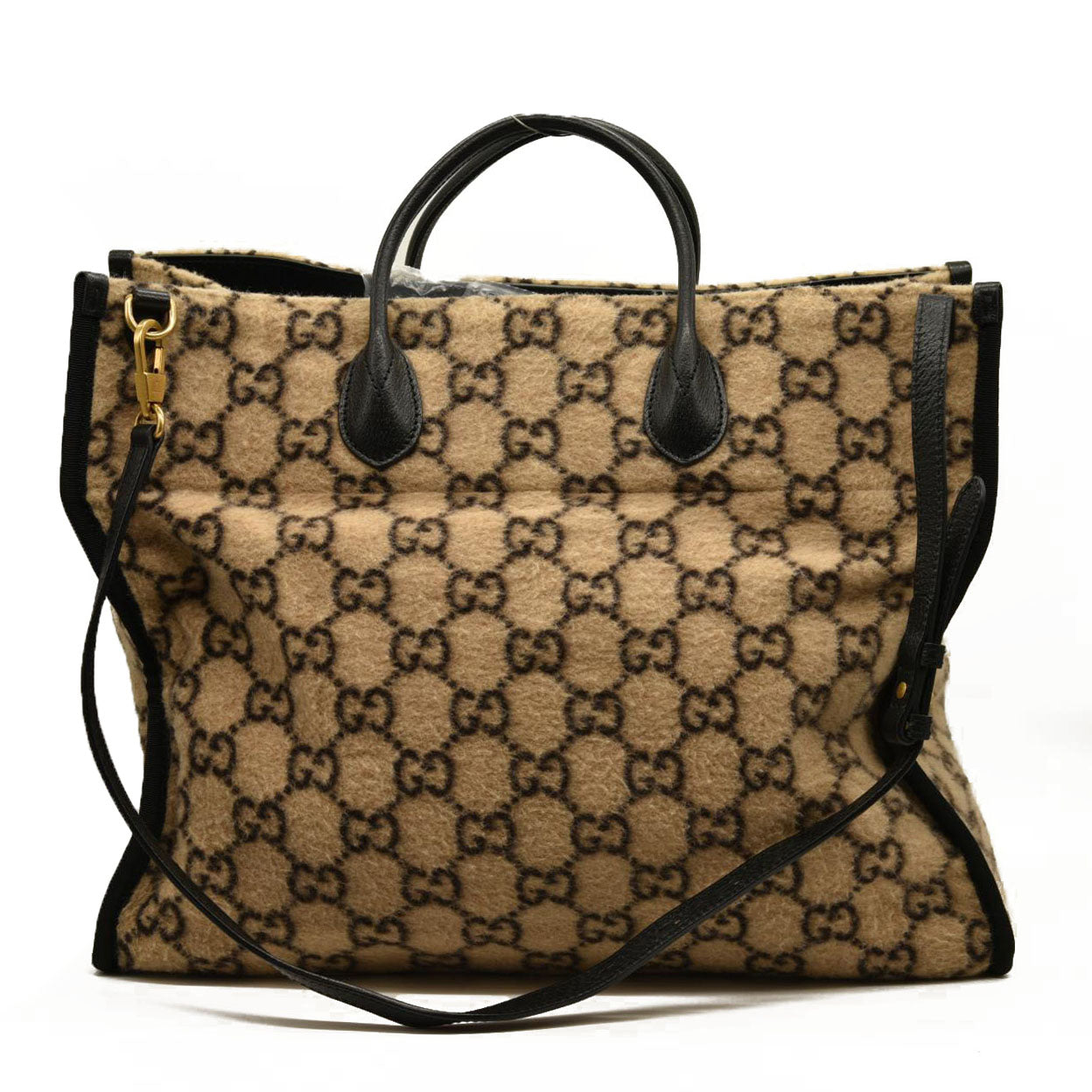 Gucci Covered Wool GG Monogram Large Tote Bag Beige Ebony