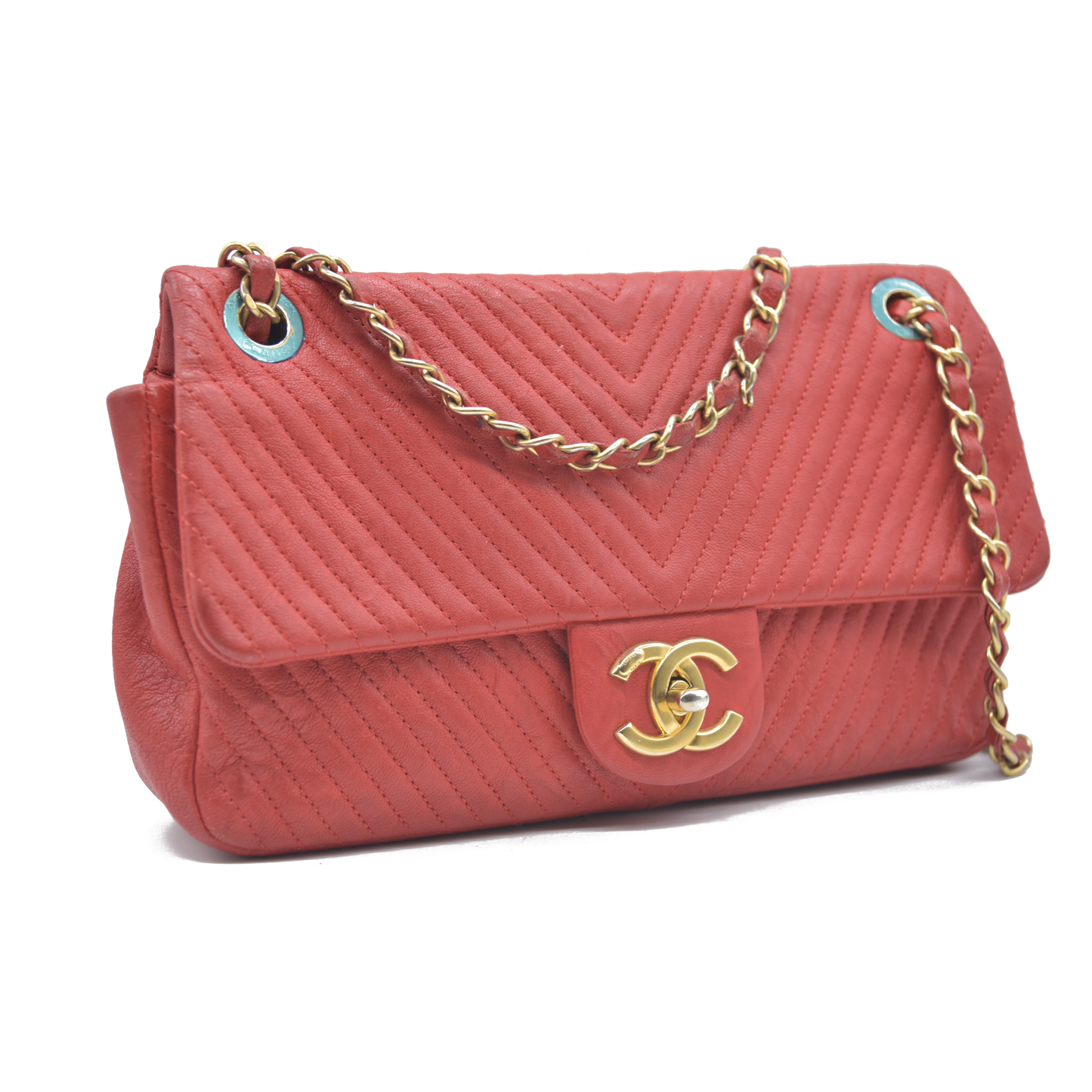 $4450 Chanel Calfskin Surpique Chevron Medium Flap 2016