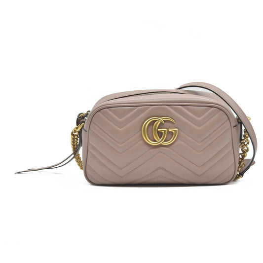 $1950 Gucci  Calfskin Matelasse Small GG Marmont Chain Shoulder Bag Beige