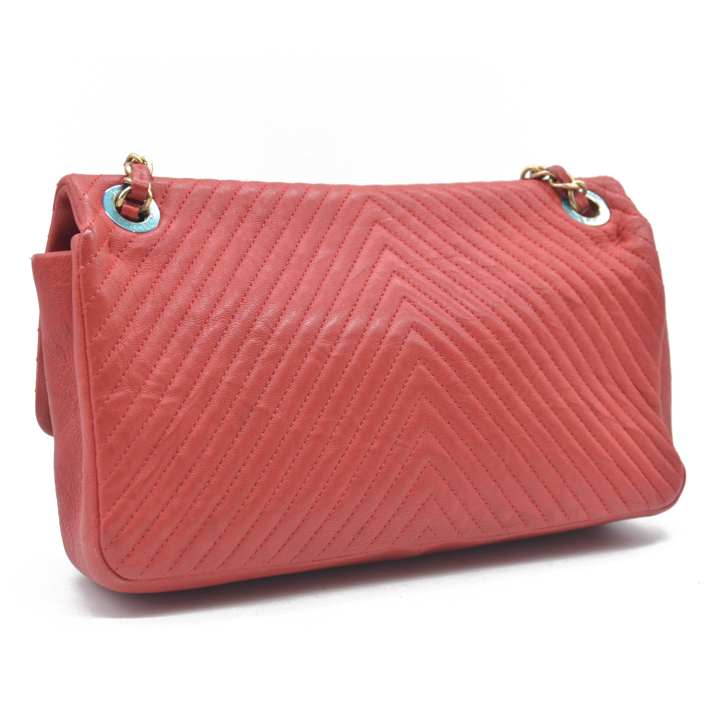 $4450 Chanel Calfskin Surpique Chevron Medium Flap 2016