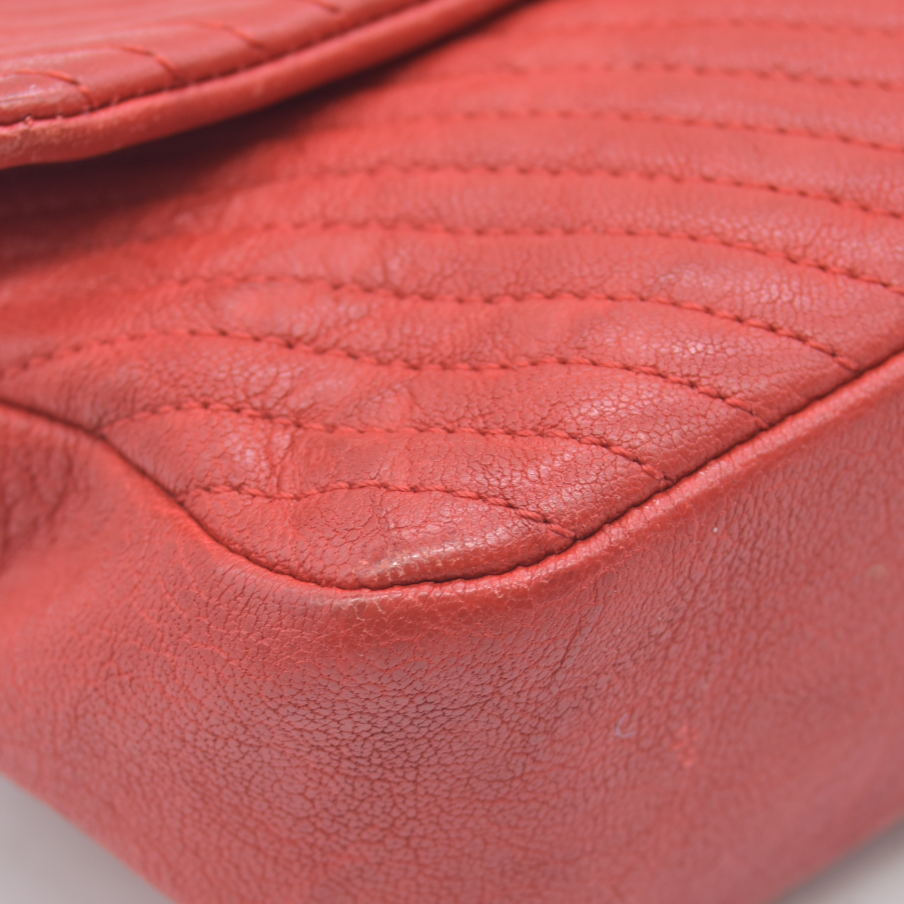 $4450 Chanel Calfskin Surpique Chevron Medium Flap 2016