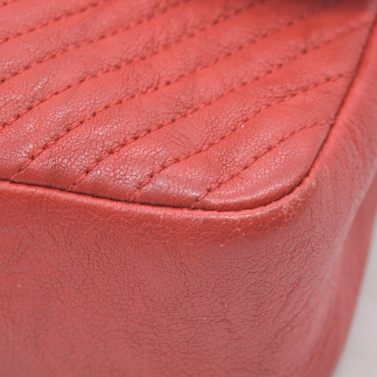 $4450 Chanel Calfskin Surpique Chevron Medium Flap 2016