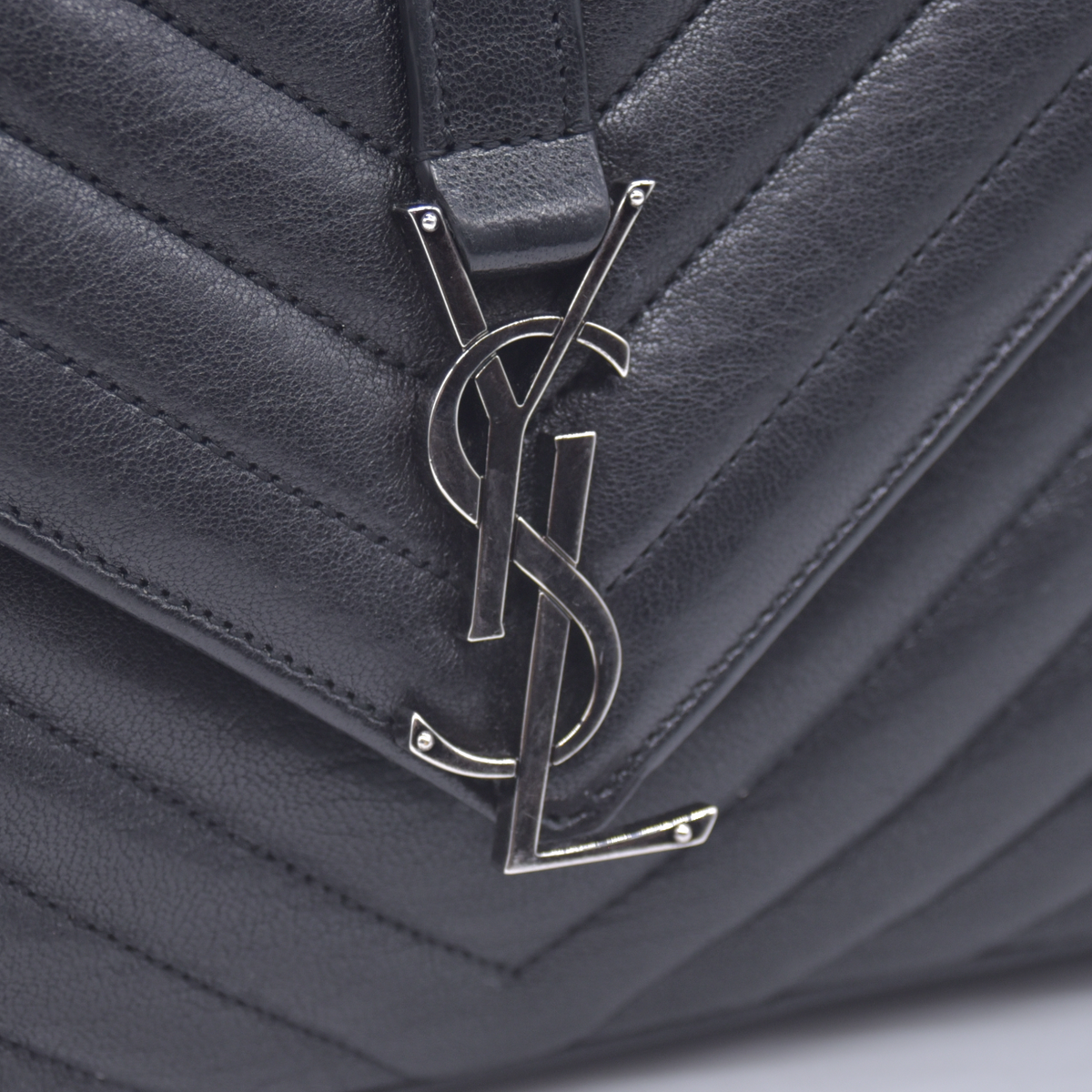 $2750 2016 Saint Laurent Sheepskin Matelasse Chevron Monogram Medium College Bag Black 10021141