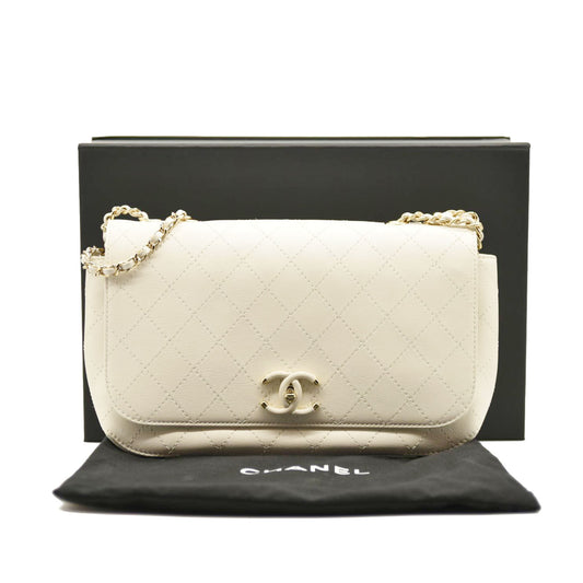 CHANEL Matelasse AS0534 White Calf Leather Shoulder Bag